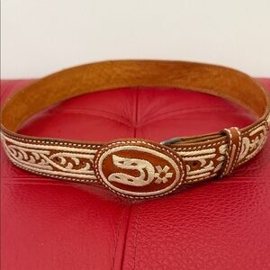 Mexican Tan Leather Belt With Horse Shoe Buckle